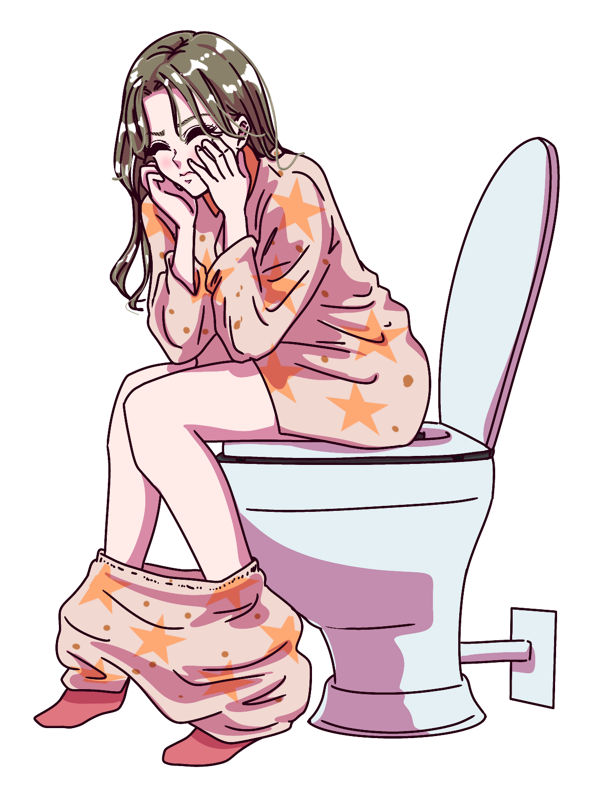 トイレで悩む女性のイラスト